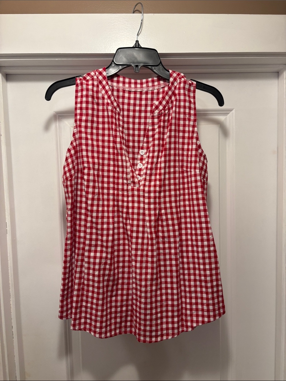 Red Gingham Sleeveless Button-Front Camisole